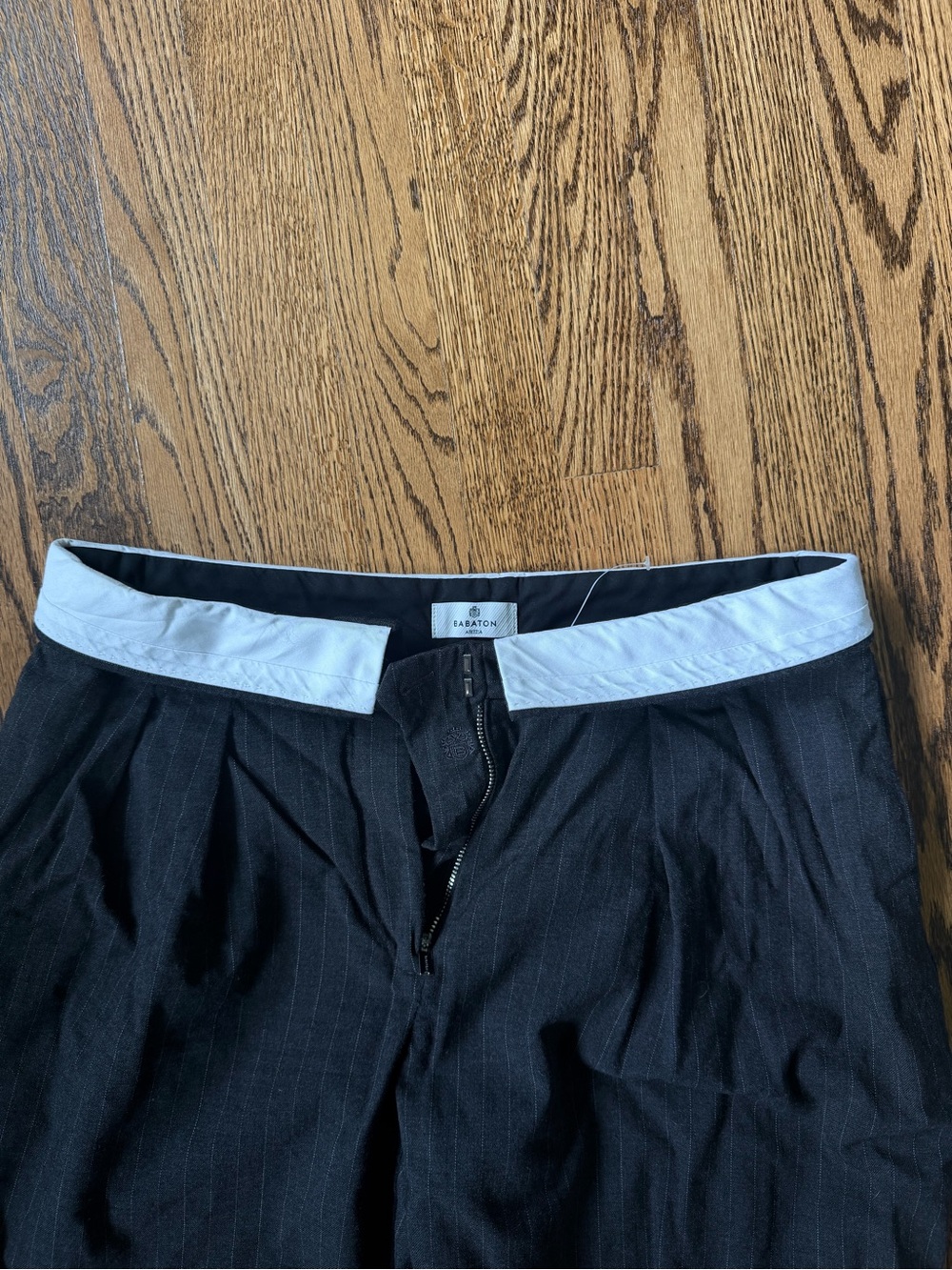Babaton Black Pinstripe Trousers with Light Gray Waistband